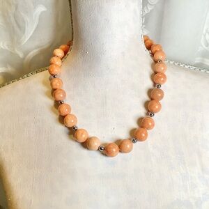 LUCAS LAMETH Orange Amazonite & Sterling Silver Bead Necklace 925 LUC CN Chunky